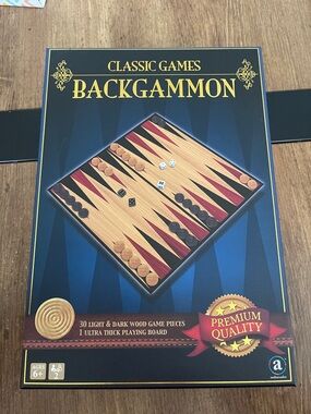 Classic Backgammon Set in Blue and Wood-Tone